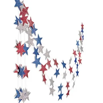 Whaline 52ft Glitter Patriotic Star Streamers for Parties