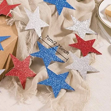 Whaline 52ft Glitter Patriotic Star Streamers for Parties