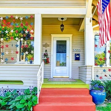 Whaline 52ft Glitter Patriotic Star Streamers for Parties