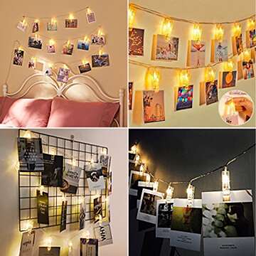 AOSTAR Photos Clips String Lights 20 LED Battery Operated Fairy String Lights for Bedroom Hanging Photos, Room Decor for Teen Girls, Thanksgiving Christmas Wedding Decorations(10FT Warm White)