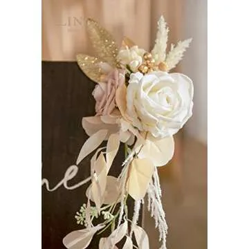 Ling's Moment 2pcs Artificial Welcome Sign Swag Wedding Arch Flowers Decorations Floral Eucalyptus Willow Garland for Ceremony Reception Entrance Entryway Party Banquets Easel Wall Home Outdoor