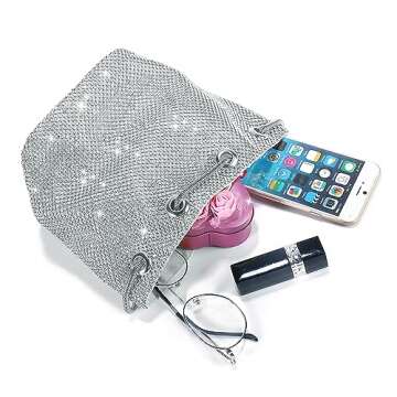 JIAN YA NA Full Rhinestones Bucket Bag for Women Fashion Shoulder Bag Purses Crossbody Bags with Long Chain Evening Bag for Wedding Party