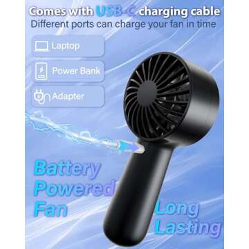 Portable Handheld Fan - USB-C Rechargeable, 5 Speeds, Perfect Gift