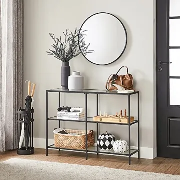 VASAGLE Modern Console Table with Glass Shelves