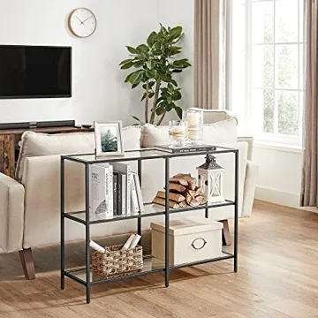 VASAGLE Modern Console Table with Glass Shelves