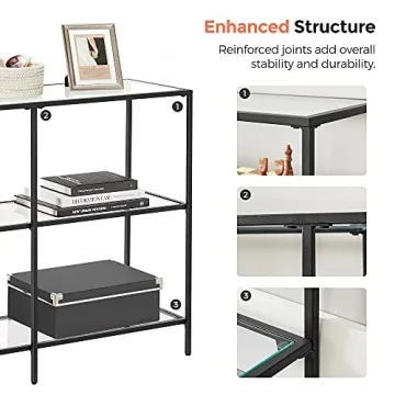 VASAGLE Modern Console Table with Glass Shelves