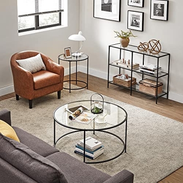 VASAGLE Modern Console Table with Glass Shelves