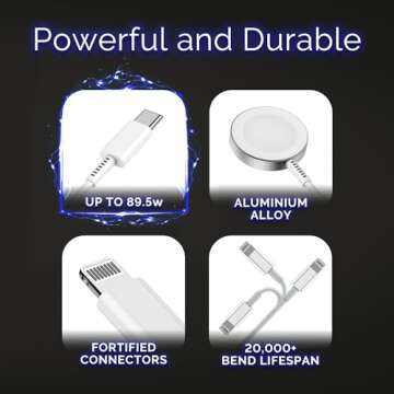 Ox Power [20W Adapter] USB C Multi Charging Cable Ultra-Fast 89.5W 3 in 1 Charger & Data Cable. MFi Certified USB Cables Compatible with Watch, iPhone, and USB C Charging Cords