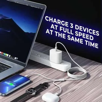 Ox Power [20W Adapter] USB C Multi Charging Cable Ultra-Fast 89.5W 3 in 1 Charger & Data Cable. MFi Certified USB Cables Compatible with Watch, iPhone, and USB C Charging Cords