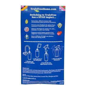 2-Pack TrulyFree Bathroom Cleaner - Cleaning Spray, for Toilet, Sink, Tub, Shower - Includes: 16-oz Spray Bottle, One refill pouch used for initial fill and one pouch for Refill when needed (3 oz)