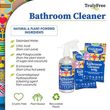 2-Pack TrulyFree Bathroom Cleaner - Cleaning Spray, for Toilet, Sink, Tub, Shower - Includes: 16-oz Spray Bottle, One refill pouch used for initial fill and one pouch for Refill when needed (3 oz)