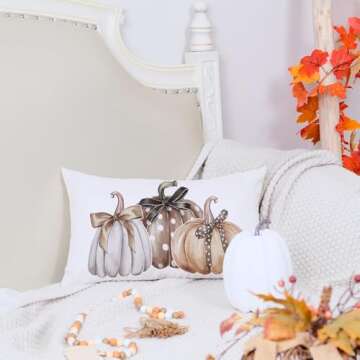 AACORS Fall Pillow Cover 12x20 Inch Pumpkins with Bowknot Decor Autumn Seasonal Thanksgiving Pillow ...