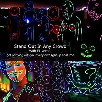 AIT EL Wire Kit 9ft, Portable Neon Lights for Parties, Halloween, DIY Decoration (5 Pack, Each of 9ft, Red, Green, Pink, Blue, White)