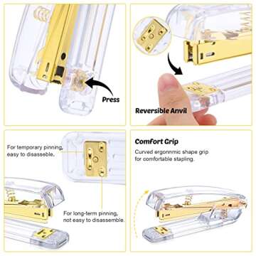 Office Supplies for Women Desk Accessories Kit, Stapler and Tape Dispenser Set,Pen Holder,Staples,Phone Holder,Diamond Pen,Ruler, Scissors,Binder Clips Desk Organizers Office Decor (Gold)