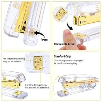 Office Supplies for Women Desk Accessories Kit, Stapler and Tape Dispenser Set,Pen Holder,Staples,Phone Holder,Diamond Pen,Ruler, Scissors,Binder Clips Desk Organizers Office Decor (Gold)