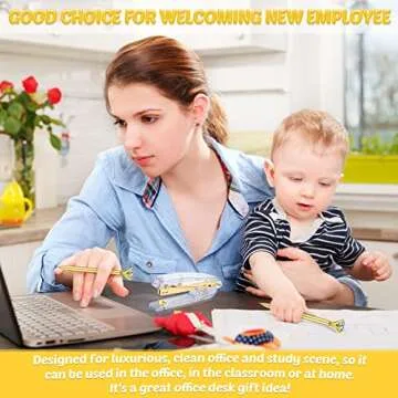 Office Supplies for Women Desk Accessories Kit, Stapler and Tape Dispenser Set,Pen Holder,Staples,Phone Holder,Diamond Pen,Ruler, Scissors,Binder Clips Desk Organizers Office Decor (Gold)