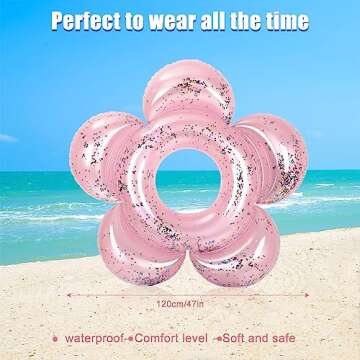 Outus 2 Pack Flower Pool Float Cute Pink Tubes 47 Inch Inflatable Bachelorette Flower Shaped Glitter...