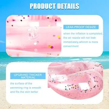 Outus 2 Pack Flower Pool Float Cute Pink Tubes 47 Inch Inflatable Bachelorette Flower Shaped Glitter Pool Floaties Ring Funny Kawaii Beach Toys for Adults Summer Swimming Birthday