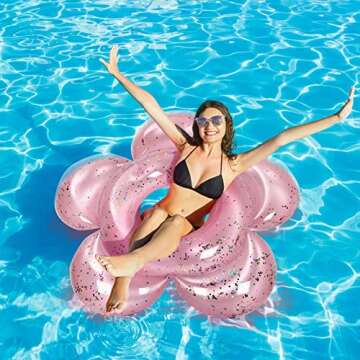Outus 2 Pack Flower Pool Float Cute Pink Tubes 47 Inch Inflatable Bachelorette Flower Shaped Glitter Pool Floaties Ring Funny Kawaii Beach Toys for Adults Summer Swimming Birthday