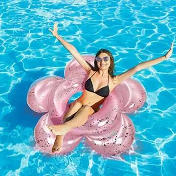 Outus 2 Pack Flower Pool Float Cute Pink Tubes 47 Inch Inflatable Bachelorette Flower Shaped Glitter Pool Floaties Ring Funny Kawaii Beach Toys for Adults Summer Swimming Birthday