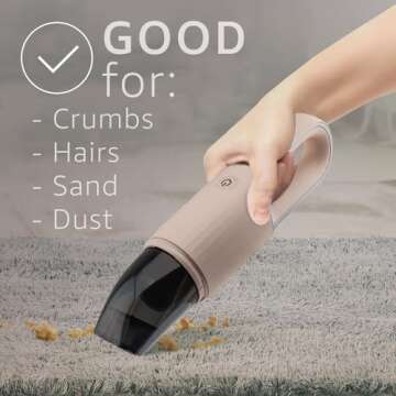 HOMEQUIP Handheld Portable Cordless Vacuum Cleaner - Easy to Use, Lightweight, Compact Design - Hand Vacuum for Dust Pet Hair Dirt Home Car Interior - Rechargeable Battery with USB-C Cable