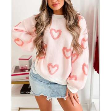 Cute Heart Sweater for Women Casual Valentine's Day