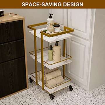 Paddie Esthetician Cart with Wheels, Salon Lash Spa Rolling Trolley Cart, White & Gold