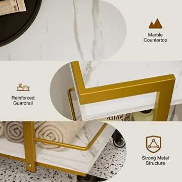 Paddie Esthetician Cart with Wheels, Salon Lash Spa Rolling Trolley Cart, White & Gold