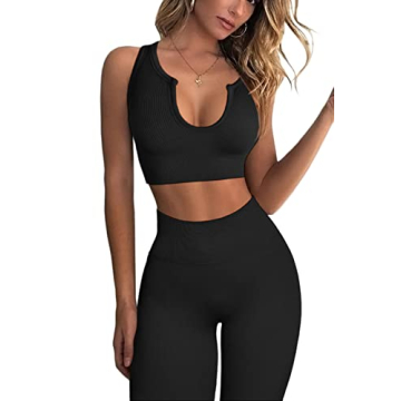 High Waist Workout Leggings and Seamless Bra Set