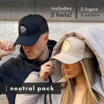 Cotton Smiley Trucker Hats 2-Pack Retro Unisex Baseball Caps