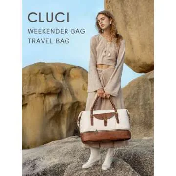 CLUCI Weekender Bag for Women - Large Overnight Travel Duffel with Shoe Compartment in Beige and Bro...