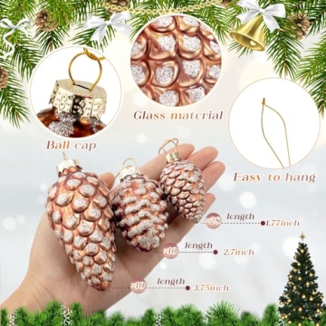 Sliner 48 Pcs Glass Pinecone Ornaments Set