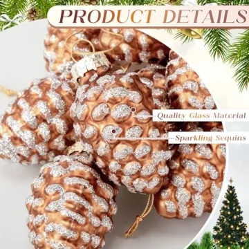 Sliner 48 Pcs Glass Pinecone Ornaments Set