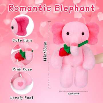 JIZWPOOM Valentines Day Plush Toy, Valentines Elephant Stuffed Animals, 14in Valentines Day Plushies...