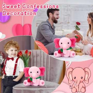 JIZWPOOM 14in Plush Pink Rose Elephant - Perfect Valentine Gift