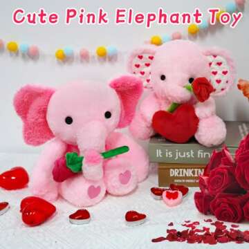 JIZWPOOM 14in Plush Pink Rose Elephant - Perfect Valentine Gift