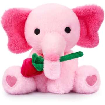 JIZWPOOM 14in Plush Pink Rose Elephant - Perfect Valentine Gift