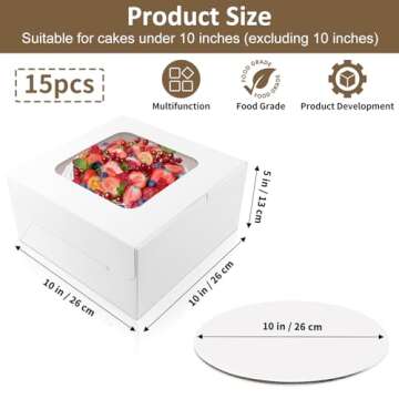 Moretoes 15 Sets Cake Boxes: 10x10x5 Inches Bakery Boxes with Boards for Perfectly Styled Cakes