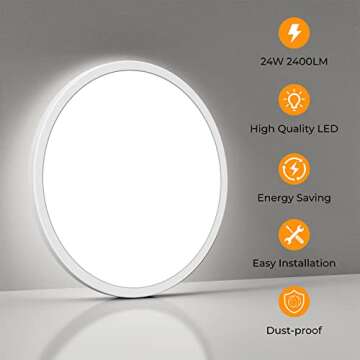 Matane 2Pack LED Flush Mount Ceiling Light Fixture 12in, 24W Slim LED Ceiling Lights 3000K/4000K/5000K Selectable, Low Profile Ceiling Lights for Bedroom, Dinning Room, Kitchen, White