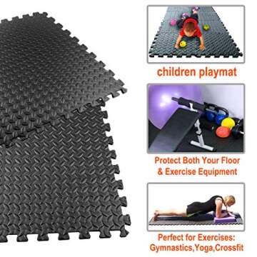 Walsai Exercise Mats Puzzle Foam Mats Gym Flooring Mat Cover 20 SQ.FT Interlocking Foam Mats with EVA Foam Floor Tiles for Home Gym Equipment Workouts (20pcs Black Exercise Mats)
