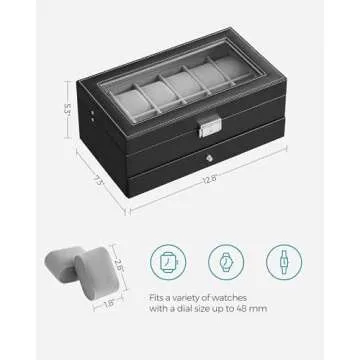 SONGMICS 12-Slot Watch Box with Glass Lid and Drawer
