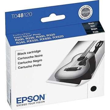 EPSON 48 Standard Capacity Black Cartridge (T048120-S) Works with Stylus Photo R200, R220, R300, R300M, R340, RX500, RX600, RX620