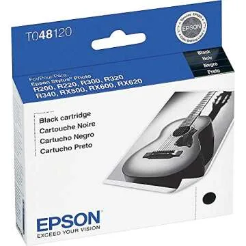 EPSON 48 Standard Capacity Black Cartridge (T048120-S) Works with Stylus Photo R200, R220, R300, R300M, R340, RX500, RX600, RX620