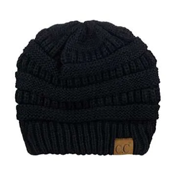 C.C Unisex Chunky Soft Stretch Cable Knit Warm Fuzzy Lined Skully Beanie, Black