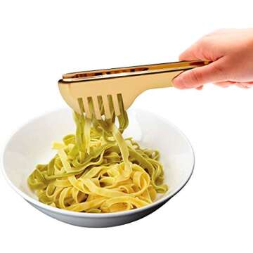 IAXSEE 2-Pack Stainless Steel Gold Salad Tongs, Non-slip & Easy Grip Smart Locking Clip Handy Utensi...