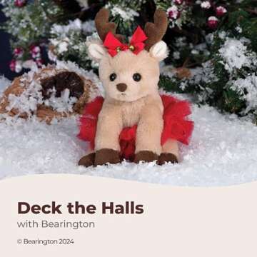 Bearington Collection Darling Dancer Ballerina Reindeer Stuffed Animal, 7 Inch Stuffed Reindeer Christmas Doll, Ideal Christmas Plush Toy Gift for Toddlers, Kids & Teens