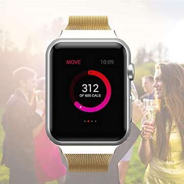 Compatible with Apple Watch Band 38mm 40mm 42mm 44mm, Thin Stainless Steel Mesh Buckle Sport Wristband Strap, Compatible for iWatch Series SE/6/5/4/3/2/1 (Gold, 38mm/40mm)