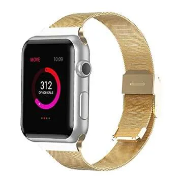 Compatible with Apple Watch Band 38mm 40mm 42mm 44mm, Thin Stainless Steel Mesh Buckle Sport Wristband Strap, Compatible for iWatch Series SE/6/5/4/3/2/1 (Gold, 38mm/40mm)