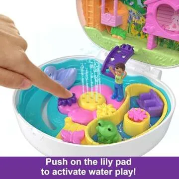 Polly Pocket Flower Garden Bunny Compact Playset with 2 Micro Dolls & 12 Accessories, Including 2 with Color Change