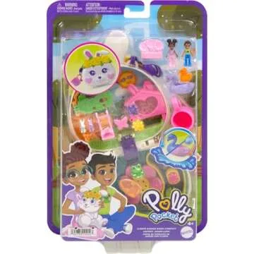 Polly Pocket Flower Garden Bunny Compact Playset with 2 Micro Dolls & 12 Accessories, Including 2 with Color Change